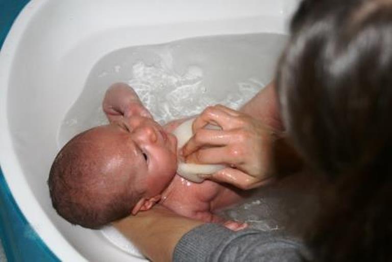 Giving baby a bath
