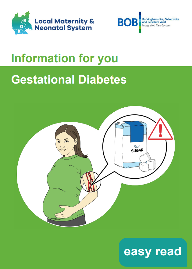 Front cover of an information booklet on gestational diabetes in easy read
