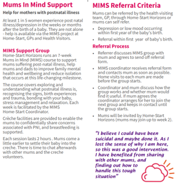 Image providing details for mental health support from Home Start Horizons