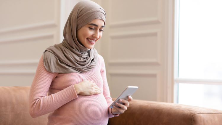 Pregnant lady on phone