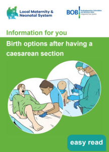Front cover of easy read booklet about birth options for planned caesarean section