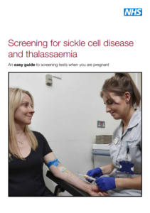 Front cover of screening for sickle cell easy read leaflet